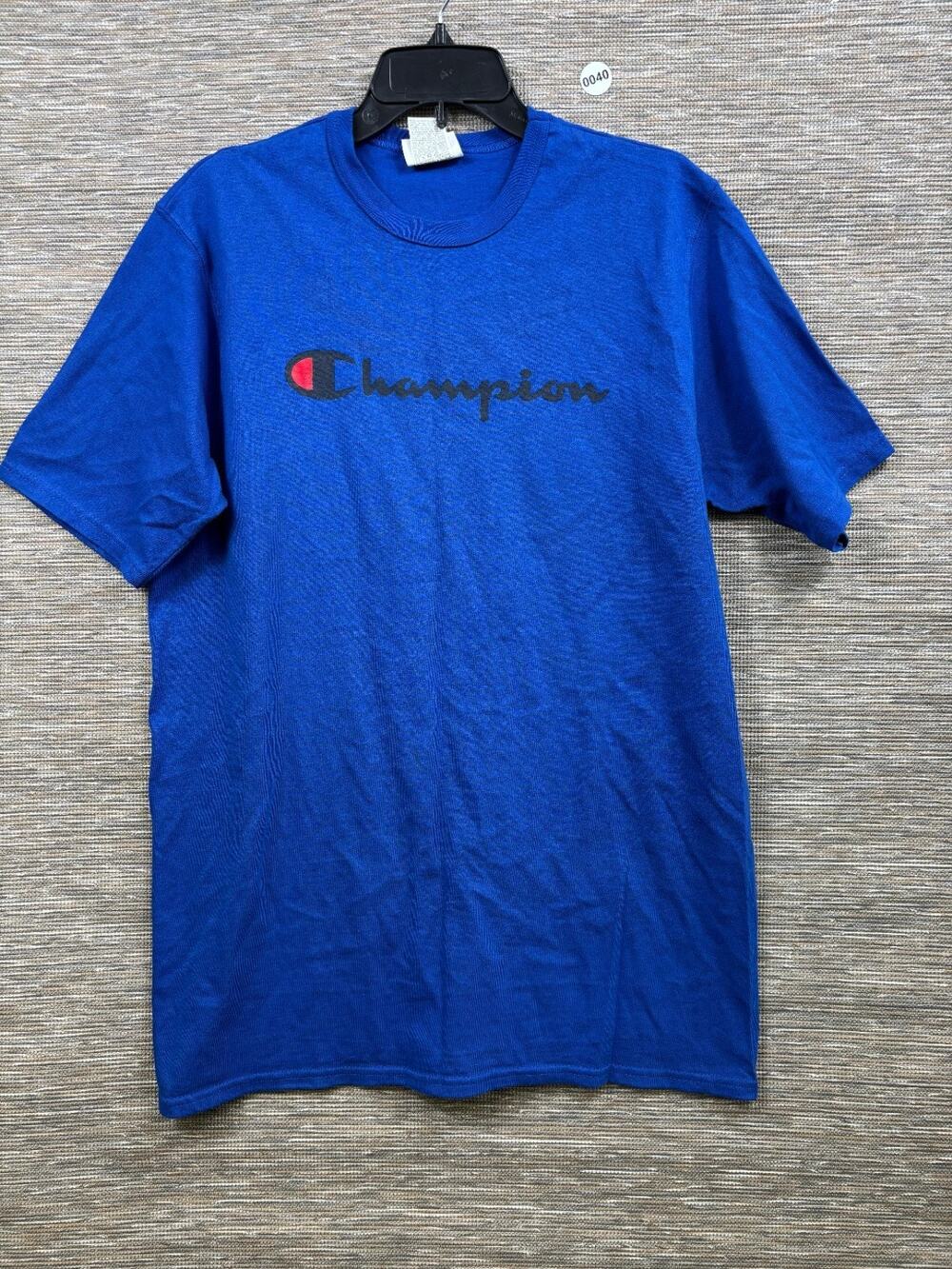 Vintage Champion Men's Spellout Heavy Tee Size Large Blue Short Sleeve